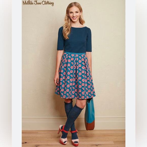 Matilda Jane Peyton Dress Floral Rose Strip size Small - Picture 1 of 8
